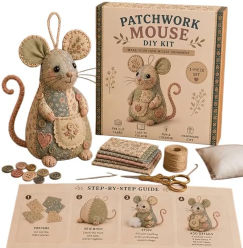WEERSHUN Handcrafted Vintage Mouse Plush Sewing Kit, Handmade Craft Set, Cute Stuffed Mouse Ornament for Beginners Holiday & Birthday Gift, Fun Felt Craft, Helps Develop Fine Motor Skills (#C) by WEERSHUN