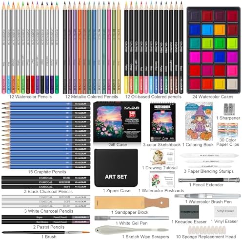 KALOUR 140 Drawing Set Sketching Kit,Art Supplies with 3-color Sketchbook & Coloring Paper,Include Tutorial, Colored, Graphite, Charcoal, Watercolor & Metallic Pencil,for Artists Adults Teens Beginner - Image 2
