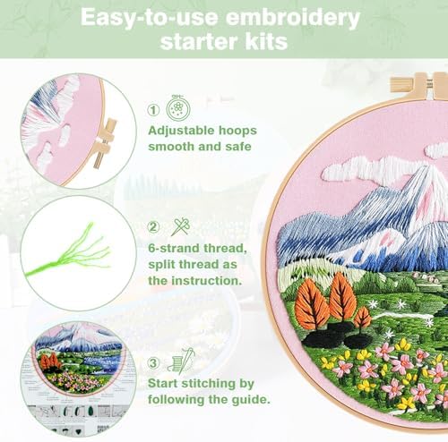 RidaaFri Embroidery Kit for Beginners, 3PC Floral Mount Sunshine Patterns - Image 6