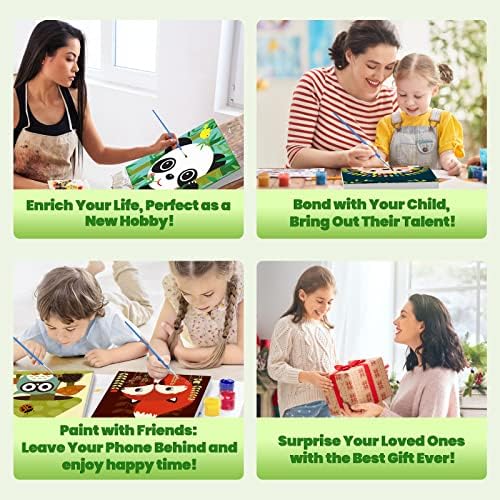 Bowetile 4 Pack Framed Paint by Numbers for Kids Beginners, Easy Cartoon Paint by Numbers for Kids Ages 8-12 on Canvas, DIY Oil Acrylic Number Painting Art Crafts for Home Wall Decor, 8x8in - Image 5