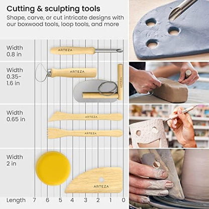 ARTEZA Pottery & Sculpting Tools, 42-Piece Clay Tools Set with Wooden Handles & Steel Tips for Polymer Clay, Ceramics, Carving, Modeling, Shaping & Smoothing - Image 3