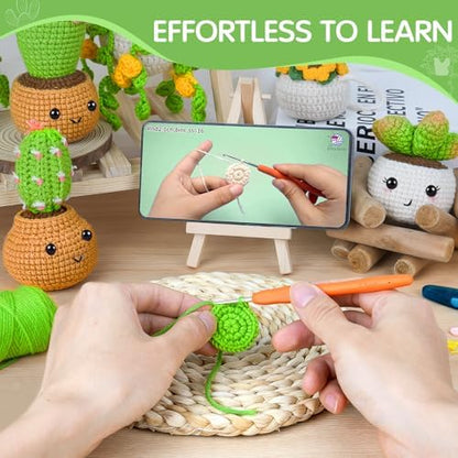 Crochetta Crochet Kit for Beginners, Crochet Starter Kits for Adults, Amigurumi Craft Knitting Crocheting Kits with Step-by-Step Video Tutorials, 6 Pc Hanging Potted Plants Family(40%+ Yarn - Image 4