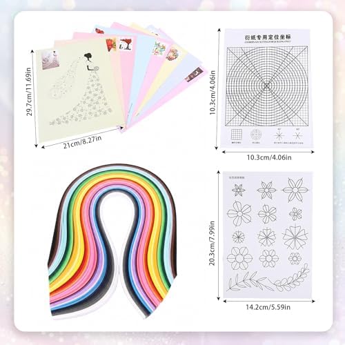 JununGao Quilling Kit for Adults,680 Quilling Paper Strips with Tools, Includes Colored Quilling Strips, Patterned Drafts, Tweezers, and Other Tools,DIY Paper Art Crafts for Hobbyists. - Image 2