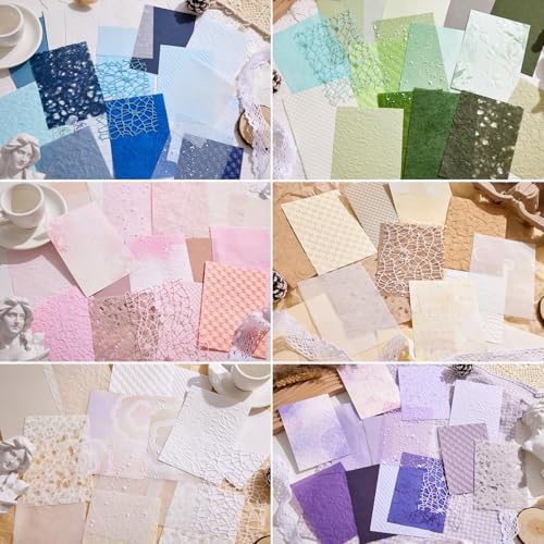 108 Sheets Textured Scrapbook Paper and Mesh Fabric Assorted Set - 6 Pack Mixed Special Paper for Scrapbooking Planner Bullet Junk Journal Supplies Mixed Collage Background 3.9x5.5 Inch - Image 2