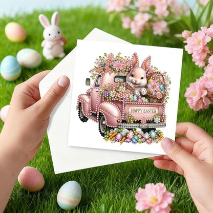 6Pcs Easter Greeting Card DIY Diamond Art Painting Greeting Cards Special Shaped Diamond Blessing Folding Card Kit Arts Crafts for Holiday Festival-Easter Truck - Image 5