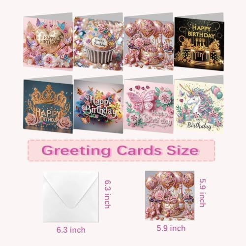 8 Pack 5D DIY Diamond Painting Cards Kit, Diamond Art Birthday Holiday Greeting Card, Art Crafts Kit Creative Gift with Envelope, Card Making Kits for Adults, Birthday - Image 4