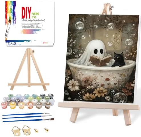 Ausanrl Halloween Paint by Numbers with Frame Wooden Easel - Paint by Number Adult, Halloween Frame Paint by Numbers,Gifts and Home Wall Decor 12x16inch by Ausanrl