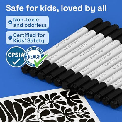 ARTISTRO Black Dual-Tip Acrylic Paint Marker Pens - Set of 12 - Image 6