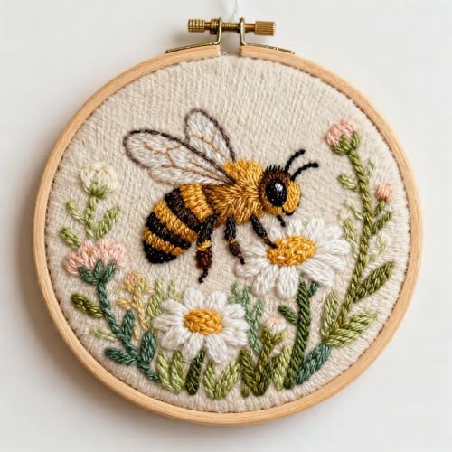 DIY Punch Needle Kits Yellow Bee in Flowers 20x20cm-3 by Unknown