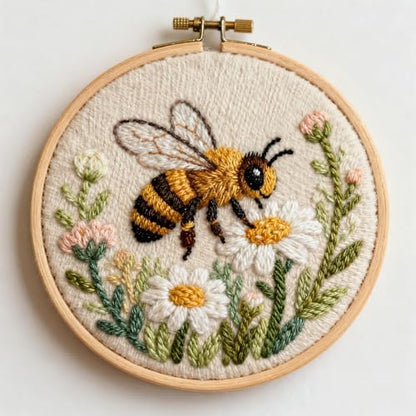 DIY Punch Needle Kits Yellow Bee in Flowers 20x20cm-3 by Unknown