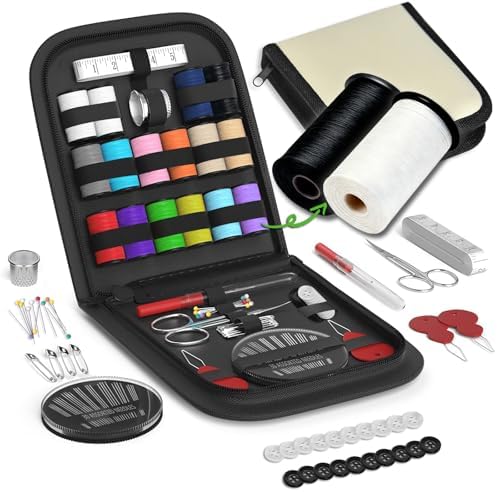 Sewing Kit Gifts for Grandma, Mom, Friend, Traveler, Adults, Beginner, Emergency,Sewing Supplies Accessories with Scissors,Sewing Needles Thimble, Thread,Tape Measure etc (Very Light Mocha Brown, S) by LE+PAON