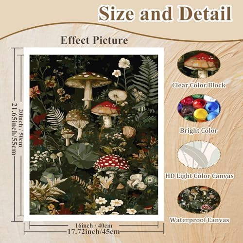 Mushroom Paint by Number, Paint by Numbers Kit for Adults Beginner 16x20 in - Image 4