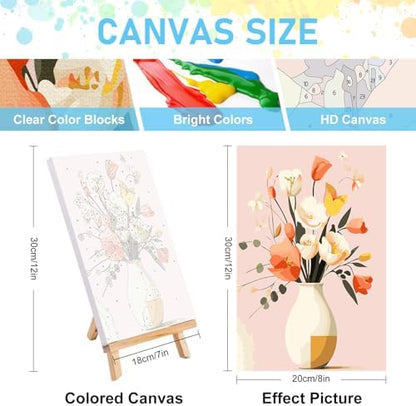 4 Pack Framed Paint by Numbers Kit for Adults with Wooden Easel, 8x12 Inch - Image 3