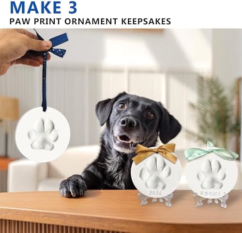 MYPAWLETS Dog Cat Pawprints Keepsake Kit,3 Round,Clay Paw Print Ornaments - Image 2