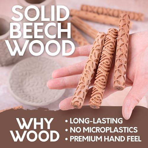 Byllstore Clay Texture Rollers | 10-Pack | 5 in x 0.65 in | Premium Wooden Pottery Tools | Set C - Image 4