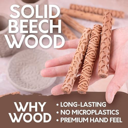 Byllstore Clay Texture Rollers | 10-Pack | 5 in x 0.65 in | Premium Wooden Pottery Tools | Set C - Image 4