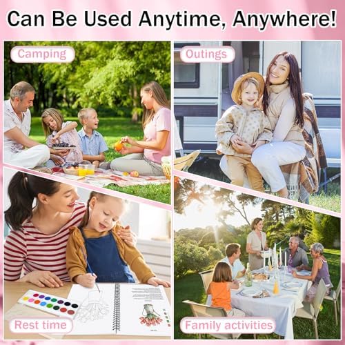 SLWBZ Watercolor Workbook Bouquets, 15 Different Patterns of Original DIY Designs, 16 Color Watercolor Paint Plates with Palette and Brush, Beginner-Friendly Watercolor Workbooks, Bouquets - Image 6