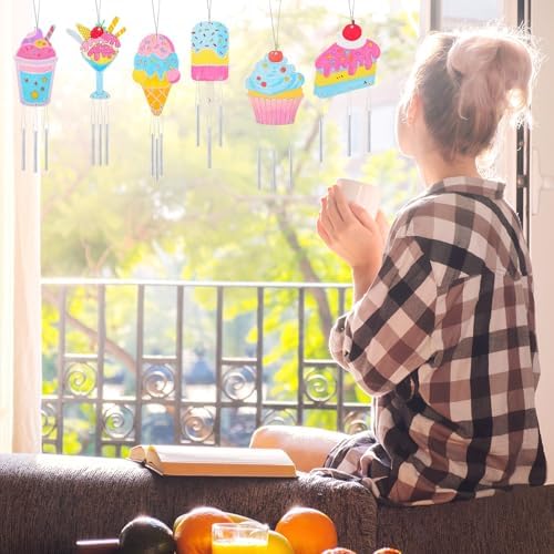 Potchen 18 Sets DIY Wind Chimes Craft Kit Unfinished Wood Art, Ice Cream - Image 6