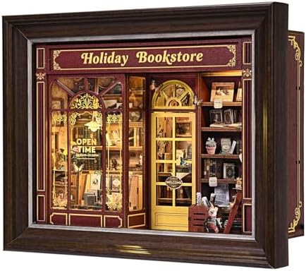 Book Nook Kit-3D Wooden Puzzle with LED Switch Control & Wall-Mountable Frame,DIY Miniature House for Beginners,Bookshelf/Tabletop/Wall Decor for Craft Lovers,Dollhouse Gift,Holiday Bookstore by DROICC