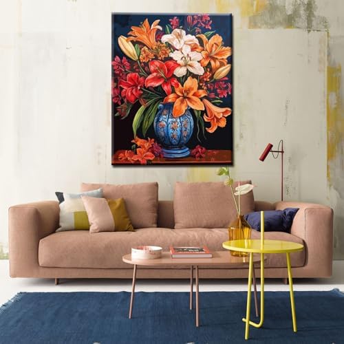 Lily Flowers DIY Paint by Numbers for Adults Colorful Blooming Flowers in Vase DIY Oil Painting Acrylic Paint Art Painting Kits Canvas with Acrylic Paint Floral Art 16x20 Inch （without Frame ） - Image 3