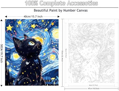Yunnuo Paint by Numbers Kit for Adults Cat, Starry Night, 16x20 inch - Image 2