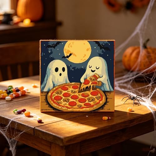 Canrichshop 4 Packs Halloween Ghost Framed Paint by Numbers Kit for Adults with Wooden Easel & Color Box,Ghost DIY Painting by Number on Canvas Gift,Easy Oil Acrylic Paint Prezzie 8x8inch - Image 3