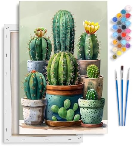 Cactus Framed Paint by Numbers Kit for Adults Beginner & Kids Ages 8-12 by Yezavesu