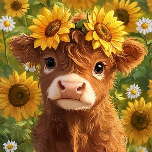 Cow Flowers Stamped Cross Stitch Embroidery Kits for Beginners Adults by Paintcolordiamondpainting