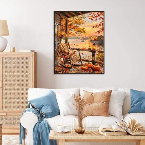 AOSGEDY Fall Paint by Numbers Kit for Adults - Autumn Landscape Adult Paint by Number Kits on Canvas Without Frame for Beginner, DIY Acrylic Oil Painting by Numbers Kit for Home Wall Decor 16x20 Inch - Image 3