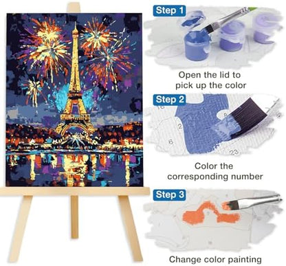Lxmsja Eiffel Tower Paint by Numbers Kit for Adults, Night Sky Acrylic Paint by Numbers for Adults Beginner, DIY Craft Supplies Oil Painting Kits for Home Wall Decor 16x20 inch (No Frame) - Image 7