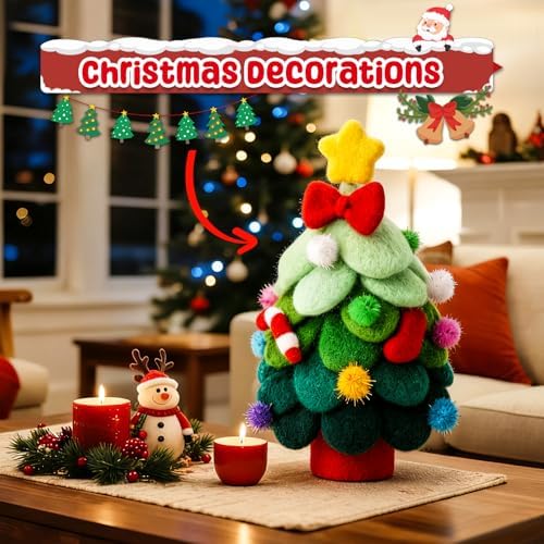 KIDS KING Needle Felting Kit for Handicraft Beginners Teens & Adults – Christmas Tree Felting with Instruction, Material Tools: Wool, Needles, Felting Pad, Home Decorations for Christmas - Image 4