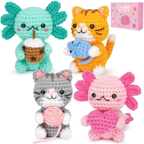 Crochet Kit for Beginners, Axolotls Cat Crochet Kit for Adults Beginner by FortuningsJDS