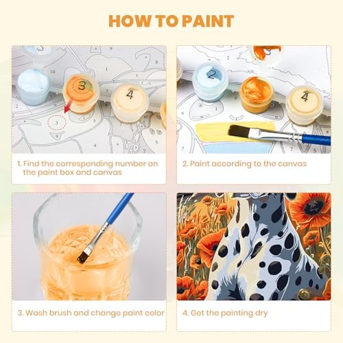 MXJSUA Dalmatian Dog Paint by Numbers Kit with Frame for Adults, Animal Easy Beginners Paint by Number on Canvas with Easel, Acrylic Number Painting Craft Gifts for Home Decor, 8x12 inch - Image 5