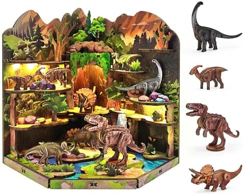 Book Nook Kit, Dinosaur Secret Realm 3D Wooden Puzzle Diorama by UnleashYourInnerArchitect