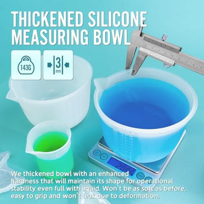 Silicone Resin Mixing Measuring Bowls 2Pcs 600ml/20oz for Resin Supplies, Thickened Reusable Silicone Bowl Cups for Epoxy Mixing, with Stir Sticks, Jewelry Making - Image 4