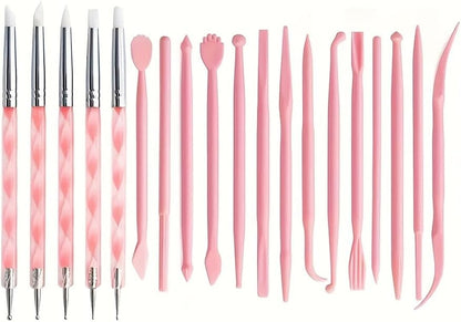 19 PCS Clay Sculpting Tools Set, Pink Air Dry Clay Tool, Polymer Clay Tool Kit, Dotting Tools, Dot Painting Tools, Clay Pottery Carving Tools for DIY Crafts Embossing Modeling by DAIXIANGER