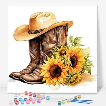 GEEHEIY Framed Paint by Numbers Kit for Adults, Cowboy Boots, 10 x 10 Inch by GEEHEIY