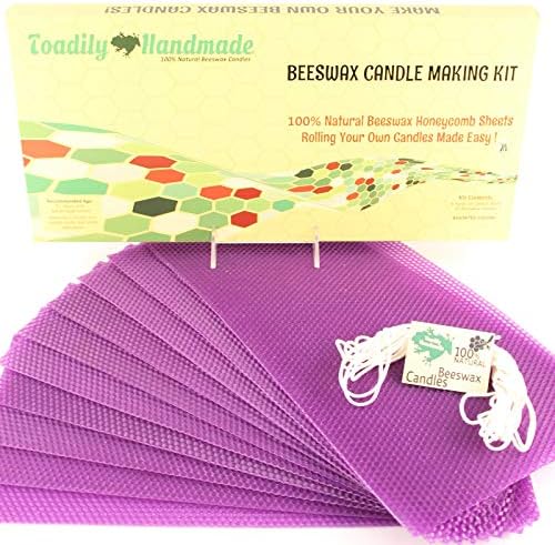 Make Your Own Beeswax Candle Kit - Includes 10 Full Size 100% Beeswax Honeycomb Sheets in Purple and Approx. 6 Yards (18 Feet) of Cotton Wick. Each Sheet Measures Approx. 8" x 16 1/4". by ToadilyHandmadeBeeswaxCandles