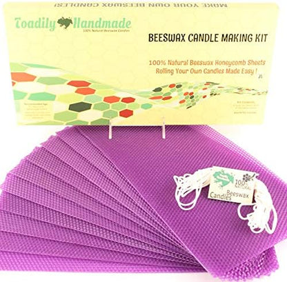 Make Your Own Beeswax Candle Kit - Includes 10 Full Size 100% Beeswax Honeycomb Sheets in Purple and Approx. 6 Yards (18 Feet) of Cotton Wick. Each Sheet Measures Approx. 8" x 16 1/4". by ToadilyHandmadeBeeswaxCandles
