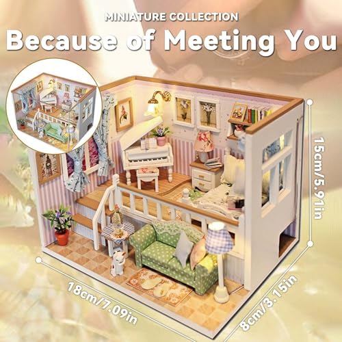 Flever Dollhouse Miniature DIY House Kit Creative Room with Furniture for Romantic Valentine's Gift(Because of Meeting You) - Image 2