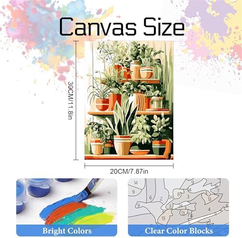 Jiqinsiye 3 Pcs DIY Plant Paint by Numbers for Adults,Wooden Framed Painting by Number Kits on Canvas,Acrylic Color by Numbers for Adult Beginner,Gifts Decor for Home Wall Room (Green Plant) - Image 4