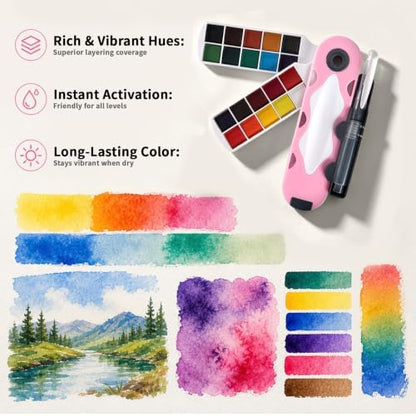 SEAMIART Mini Watercolor Paint Set Travel Watercolor Kit w Water Brush - Image 5