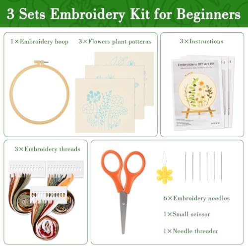 RAINFLOW 3 Pack Embroidery Kit for Beginners - Stamped Cross Stitch Kits - Image 3