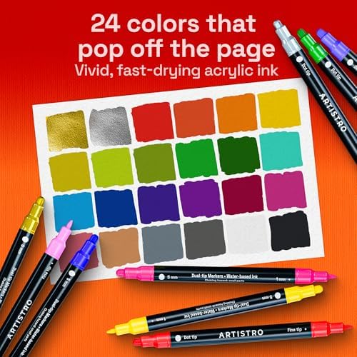 ARTISTRO Dual-Tip Acrylic Paint Marker Pens - Set of 24 - Image 2