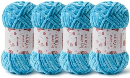 4x100g Fluffy Velvet Chenille Yarn for Crocheting and Knitting, 4x80m (87.5yd) Baby Yarn for Crocheting Soft, Crochet Chunky Yarns Amigurumi Yarns (4 Lake Blue) by OMoiut