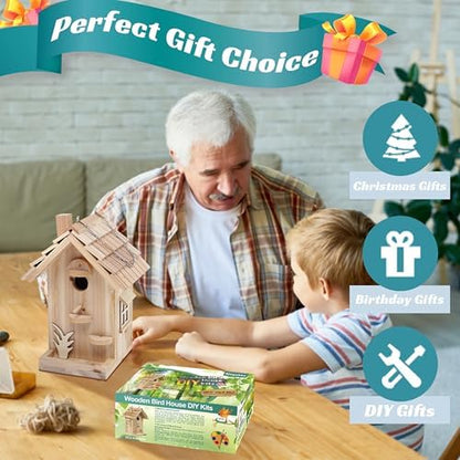 DIY Birdhouse Building Kit for Adults, Wooden Bird Houses to Paint for Kids, Outdoor Woodworking Kits Adult Crafts for Outside(Wood, 6.5in) - Image 6