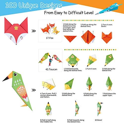 Origami Paper for Kids Crafts, 350 PCS Origami Paper Kit, Vivid 200 Cartoon Origami Objects+100 Solid Color Papers+50 Traditional Japanese Patterns with Instructions, Origami for Kids Adults Beginners - Image 3