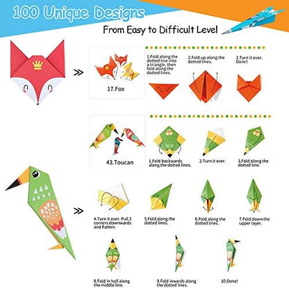 Origami Paper for Kids Crafts, 350 PCS Origami Paper Kit, Vivid 200 Cartoon Origami Objects+100 Solid Color Papers+50 Traditional Japanese Patterns with Instructions, Origami for Kids Adults Beginners - Image 3