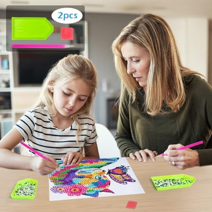 QEUOYSS Diamond Art Kit for Kids with Wooden Frame Art and Crafts for Kids Ages 6-8 -10-12 Easy to DIY Diamond Art for Kid and Adult Beginners Home Wall Decoration (Butterfly cat) - Image 2