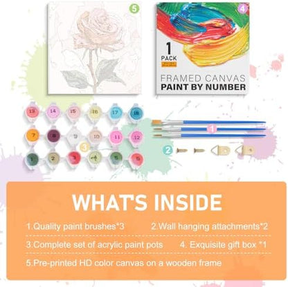 Offito Framed Paint by Numbers Kit for Adults Beginners, Rose Flowers - Image 6
